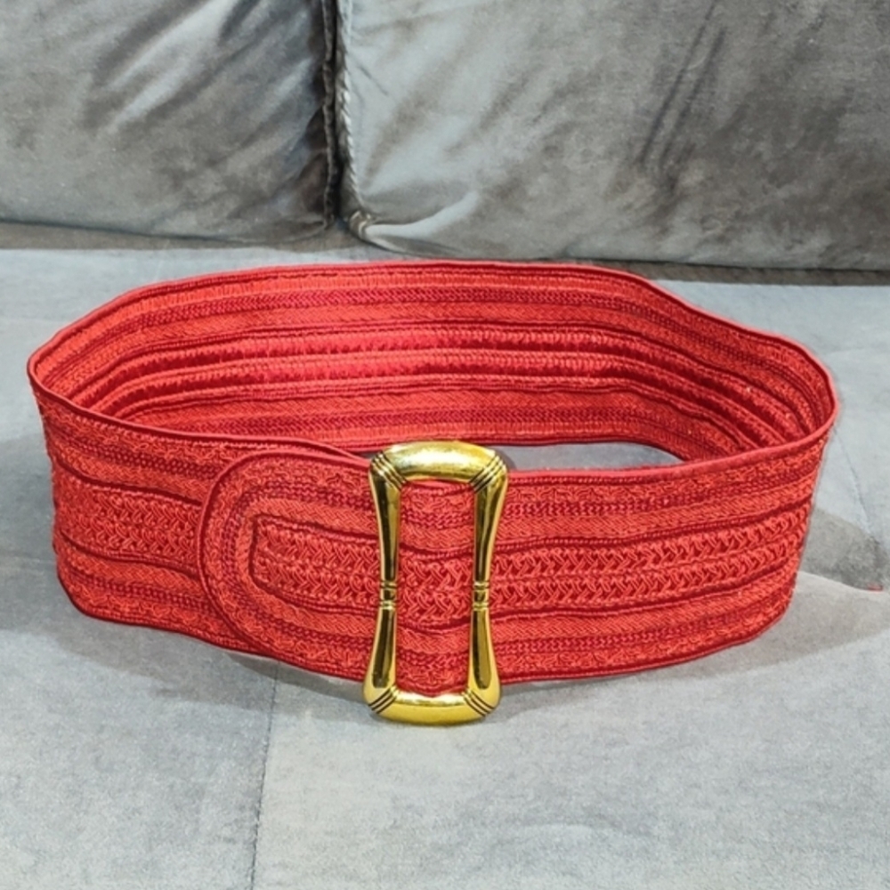 NWOT CHRISTIAN DIOR BIG BUCKLE RED STRETCHY BELT
